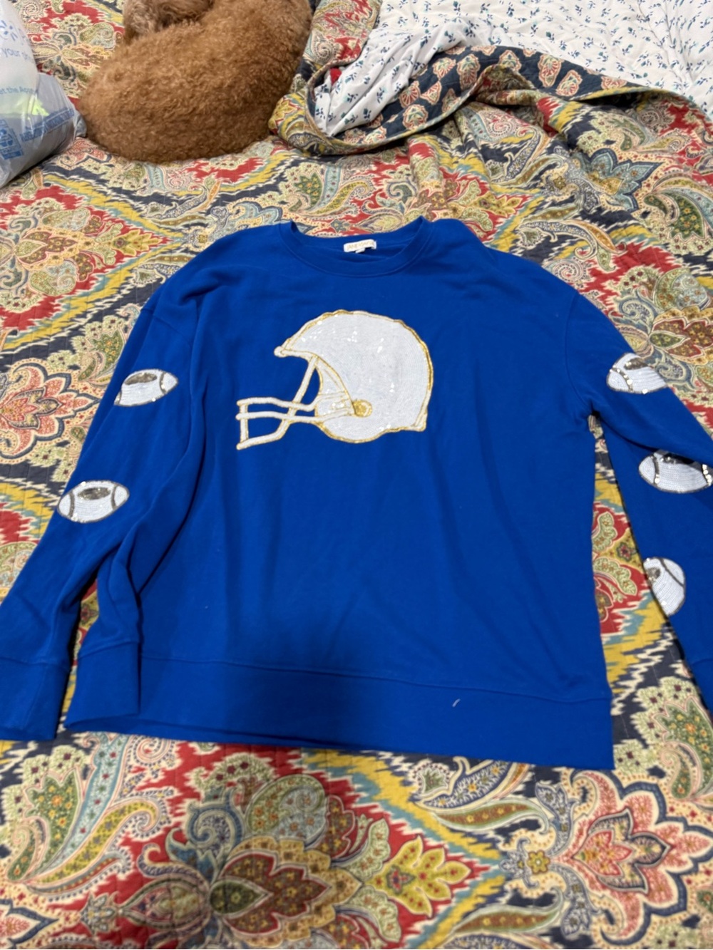Blue Long Sleeve Sequin Helmet Tee